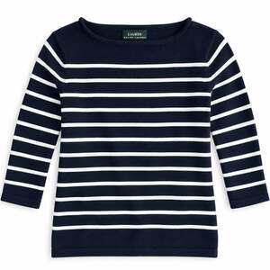 Lauren Ralph Lauren Navy White Stripe Cotton Boatneck Sweater M